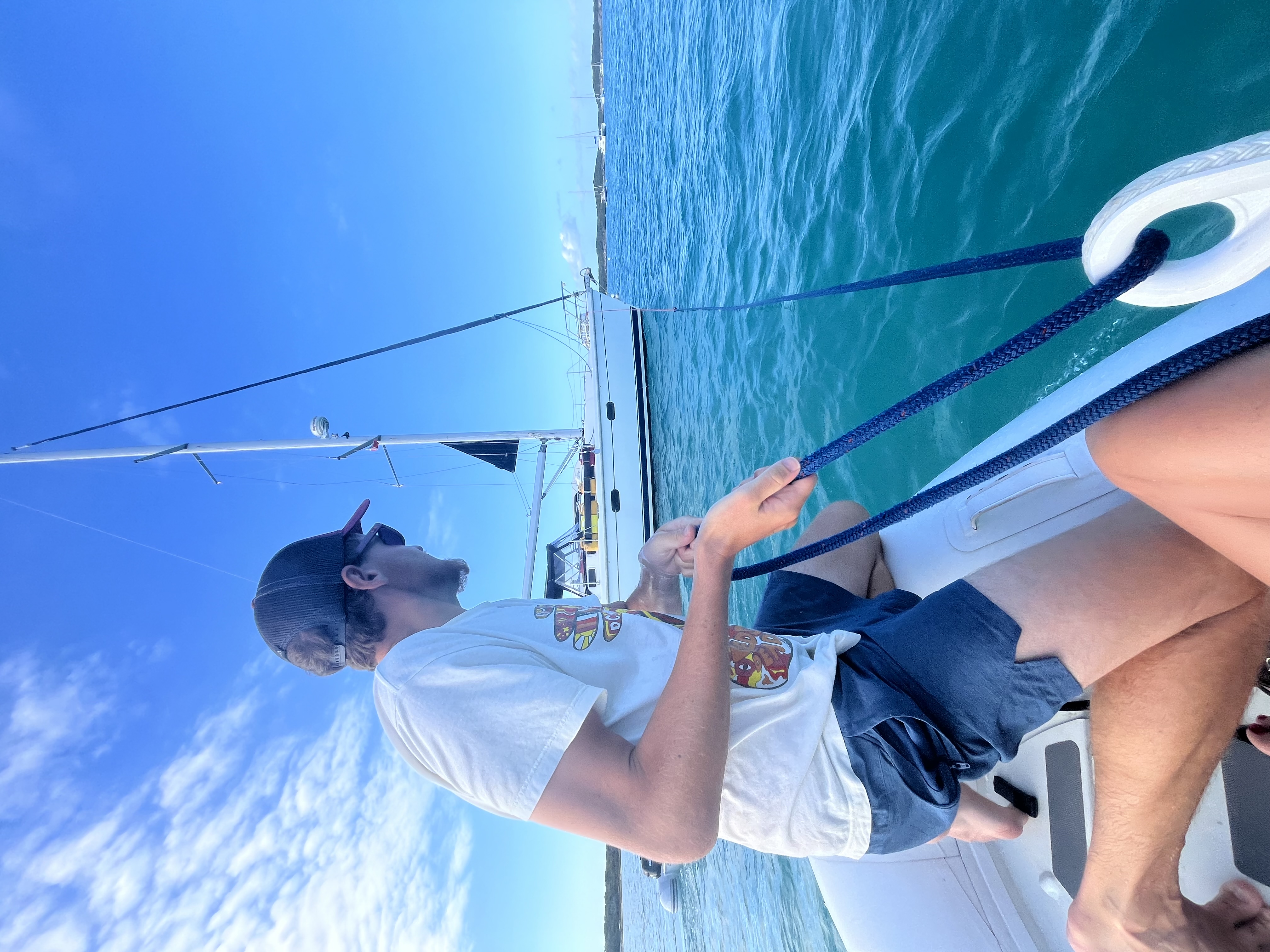 Casey holding the boat